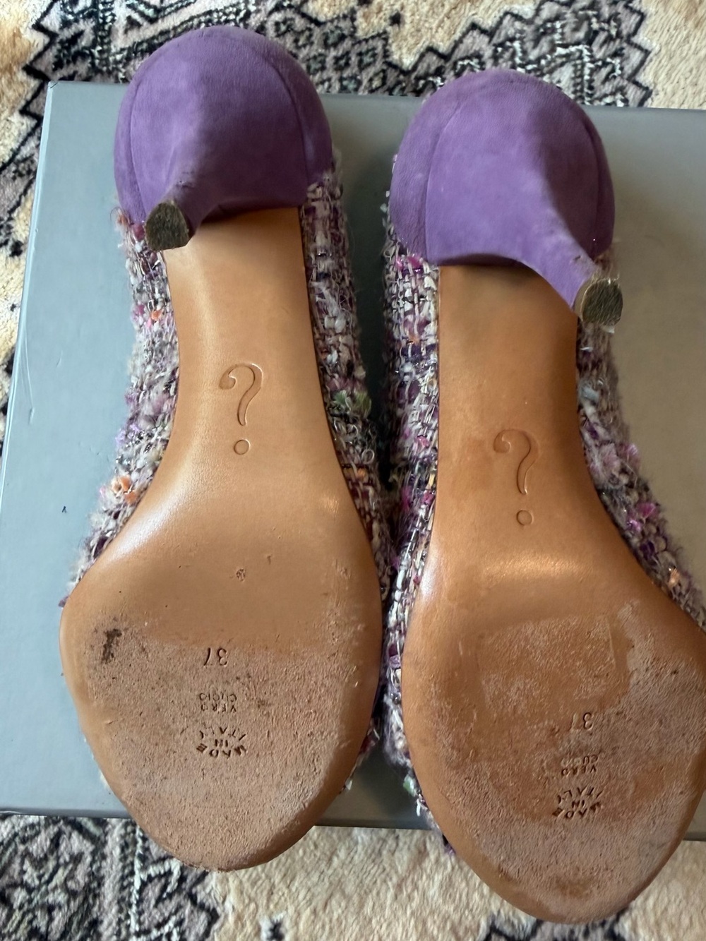 Moschino Purple Tweed Embellished Peep-Toe Heels - Picture 5 of 5